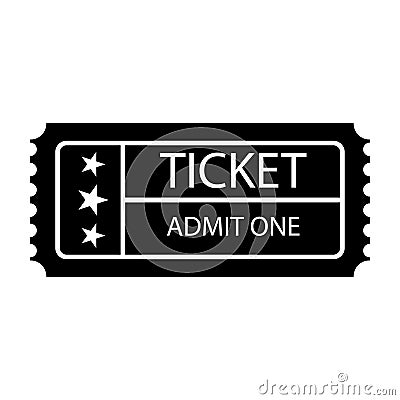Ticket icon, , black on the white background Vector Illustration