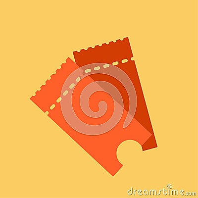 Ticket icon vector illustration in the flat style. Ticket stub isolated on a background. Retro cinema or movie tickets. Vector Illustration