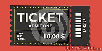 Ticket icon vector illustration in the flat style. Ticket stub isolated on a background. Retro cinema or movie tickets Vector Illustration
