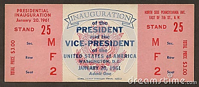 Ticket to John F. Kennedy Inauguration Editorial Stock Photo