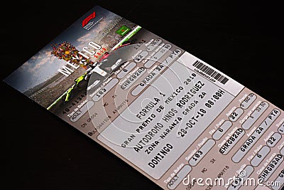 Ticket to the 2018 Mexican Formula 1 Grand Prix Editorial Stock Photo