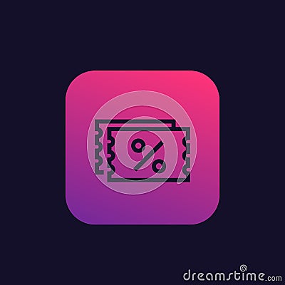 Tickets with discount, promotional code icon Vector Illustration