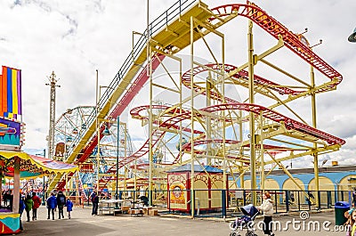 The Tickler Rollercoaster at Luna Park, Coney Island during Jewish National Day, New York City Editorial Stock Photo