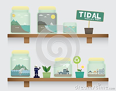 Tidal energy in jar Vector Illustration