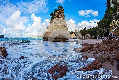 Tidal wave in Cathedral Cove Stock Photo