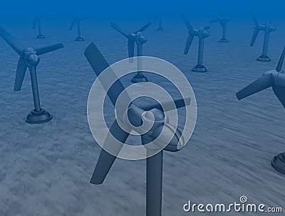 Tidal wave turbines on the bottom of the sea. Stock Photo