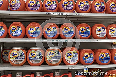 Tide detergent display. Several varieties of Tide detergent are among Procter & Gamble's best selling products Editorial Stock Photo