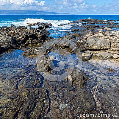 Tide Pools on Lava Formations, Makaluapuna Point Stock Photo