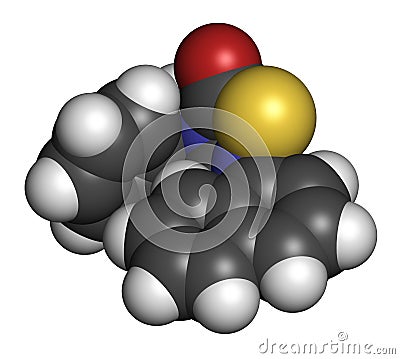 Tideglusib drug molecule (GSK-3 inhibitor). 3D rendering. Atoms are represented as spheres with conventional color coding: Stock Photo