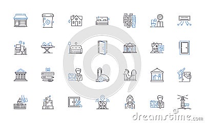 Tidiness Maintenance line icons collection. Cleanliness, Organization, Neatness, Sanitation, Orderliness, Hygiene Vector Illustration