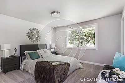 Modern bedroom interior with king size bed. Stock Photo