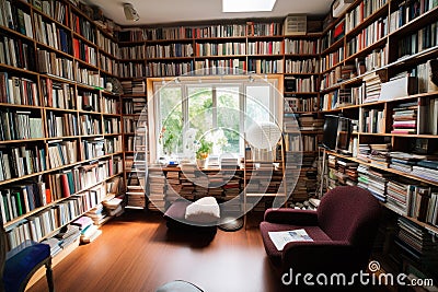 tidy and well-organized library, with shelves neatly arranged and books in their place Stock Photo