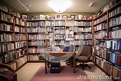 tidy and well-organized library, with shelves neatly arranged and books in their place Stock Photo