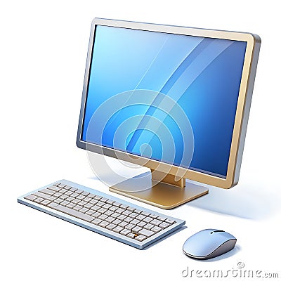A tidy workspace featuring a computer monitor, mouse, and keyboard on a desk Stock Photo