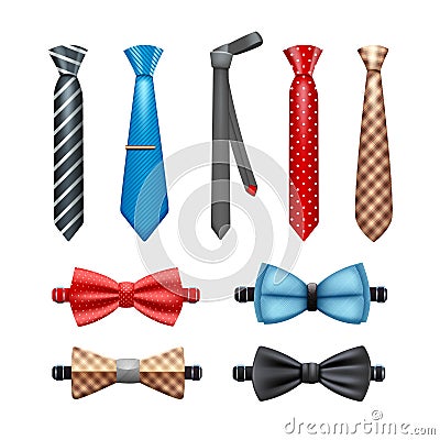Tie And Bow Tie Set Vector Illustration