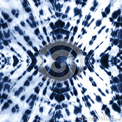 Tie dye circle shibori indigo blue navy white watercolour abstract background Stock Photo