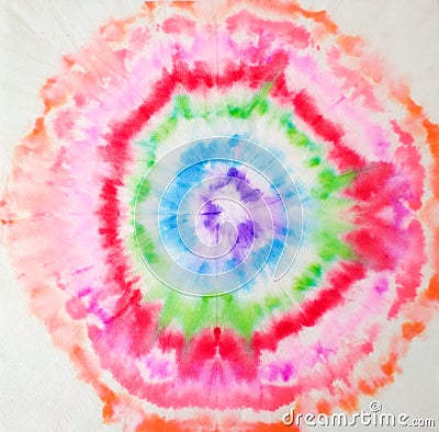 Tie Dye Spiral. Magic Watercolor Dirty Art. Trendy Tie Dye Spiral. Rainbow Artistic Circle. Tiedye Swirl. Stock Photo