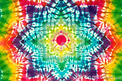 Tie dyed pattern on cotton fabric for background. Stock Photo