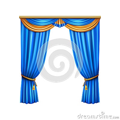 Tied Blue Curtains Composition Vector Illustration