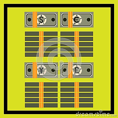 Tied stacks and packs of the different banknotes Vector Illustration