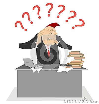 Tied businessman and question marks concept illustration Vector Illustration