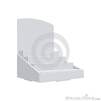 Tier Counter Display, Tiered Stand, white, clear, blank Counter Display mock up isolated on white background Stock Photo