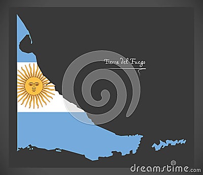 Tierra del Fuego map of Argentina with Argentinian national flag Vector Illustration