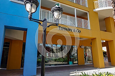 Tiffany and Co. jewelry retail storefront in the shopping district in Curacao Editorial Stock Photo