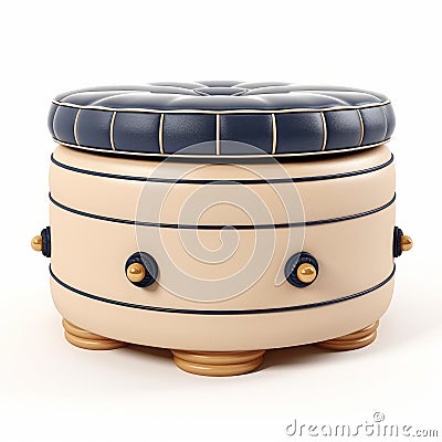 Cartoonish Blue And White Ottoman With Hyper-realistic Details Stock Photo