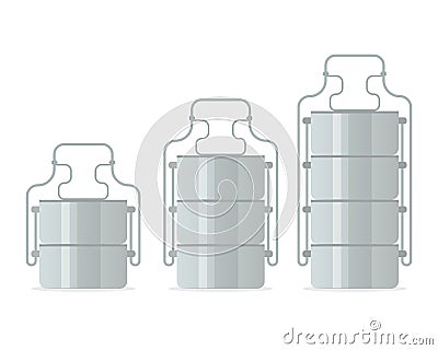 Tiffin food carrier icon set Vector Illustration