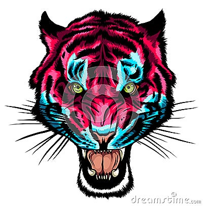 Tiger anger. Vector illustration of a tiger head. Vector Illustration