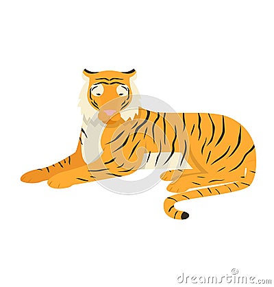 Tiger animal isolated on white, big bengal cat vector illustration. Wildlife striped predator,one wild undomesticated Vector Illustration