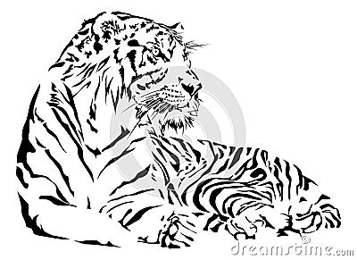 Tiger black and white Vector Illustration