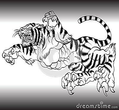 Tiger black and white vector illustration Vector Illustration