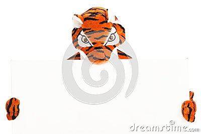 Tiger With Blank Sign Stock Photo