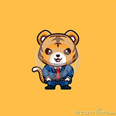 Tiger Business Cute Creative Kawaii Cartoon Mascot Logo Stock Photo