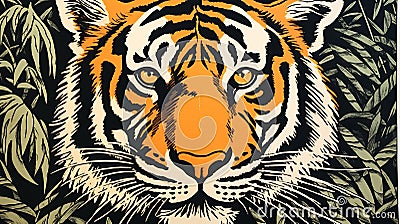Intense Tiger Jungle Poster With Hand-painted Details Stock Photo