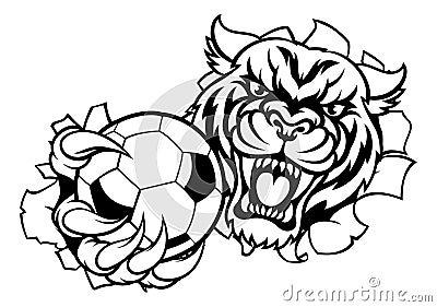 Tiger Cat Animal Sports Soccer Football Mascot Vector Illustration