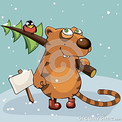 Tiger with Christmas tree Vector Illustration