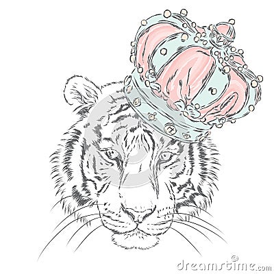 Tiger in the crown. Vector illustration. Vector Illustration