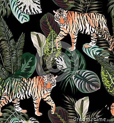 Tiger dark jungle pattern Vector Illustration