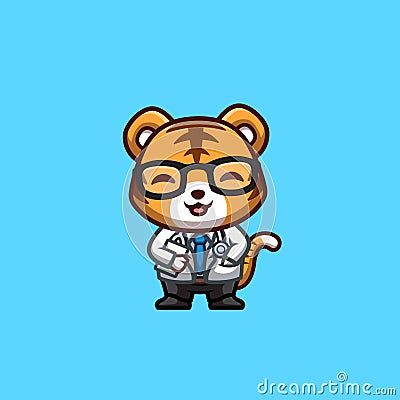 Tiger Doctor Cute Creative Kawaii Cartoon Mascot Logo Stock Photo