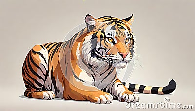 Tiger dominant cat hunter orange black stripes portrait Cartoon Illustration