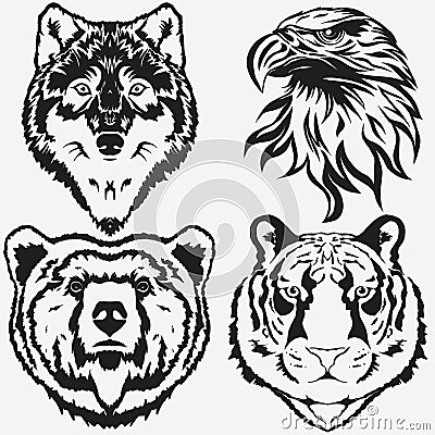 Tiger Eagle Wolf Bear logo set vector Vector Illustration