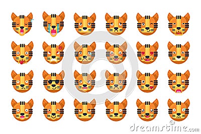 Tiger emoji different mood collection set vector Vector Illustration