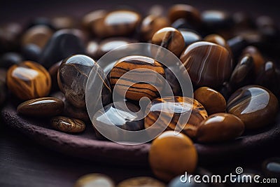 Tiger eye stone pattern. A gemstone with detailed textures. Created using generative AI. Stock Photo