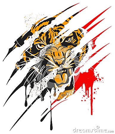 Tiger face with claw scratches vector image. Vector Illustration