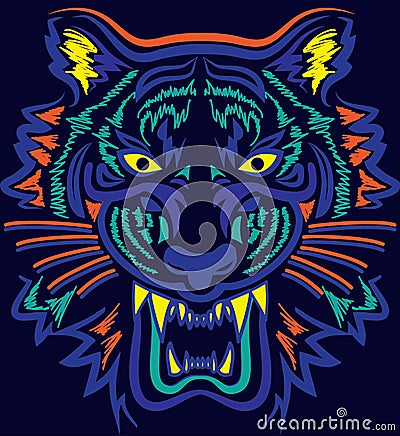 Tiger face contrasting bright colors Vector Illustration