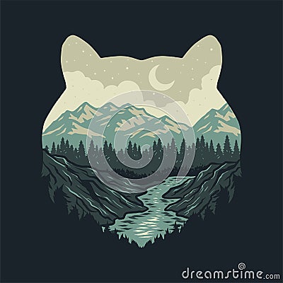 Tiger forest landscape Vector Illustration