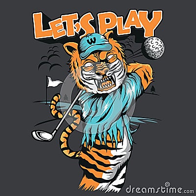 Tiger Golf Mascot Shirt Design Vector Illustration